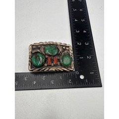 Vintage Sterling Silver Navajo Style Turquoise Coral Belt Buckle