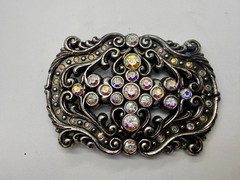 Victorian Style Multi-Color Rhinestone Jeweled See-Trough Ladies Belt Buckle
