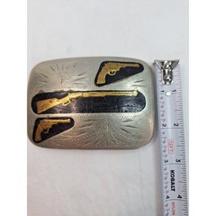 Vintage Western Belt Buckle Silver Gold Tone Rifle Revolver Three Gun Design