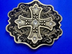 Iron Cross with Rhinestone Religious Gothic Punk Black Silver Color Belt Buckle