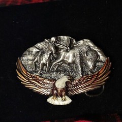 N.O.S. Vintage Great American Buckle Co. Pewter 1992 Eagle Indian buffalo EMAMEL