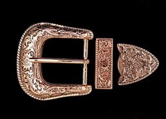 Gold Western Floral Engraved Cowboy Belt Buckle Three Piece Set Unisex 1-1/2&Prime;