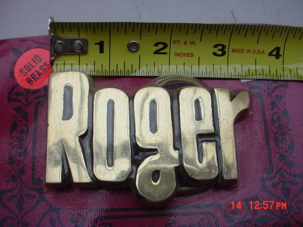 Vintage Solid Brass Belt Buckle ROGER