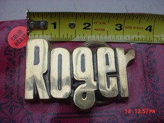 Vintage Solid Brass Belt Buckle ROGER