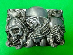 Three-skull Hear No Evil See No Evil Speak No Evil Gothic Punk Belt Buckle