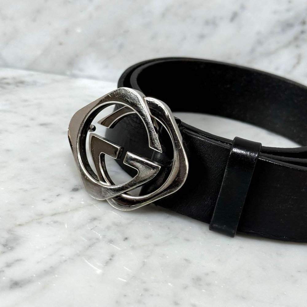 GUCCI Pre-Owned Interlocking Leather Belt Black Silver