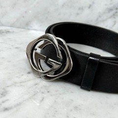 GUCCI Pre-Owned Interlocking Leather Belt Black Silver