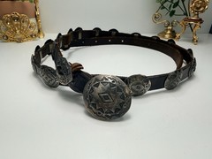 Vintage Native American Sterling Concho Belt Signed Hand Stamped Leather Long