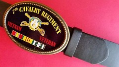 Vietnam Veteran 7th CAVALRY REGIMENT Epoxy Belt Buckle &Blk bonded Leather belt