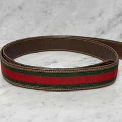 GUCCI buckle belt Sherry Line Gold hardware Made in Italy Brown Canvas Leather