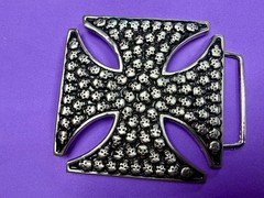 Celtic Iron Cross Shaped with Engraved Tiny Skulls Gothic Cutout Belt Buckle