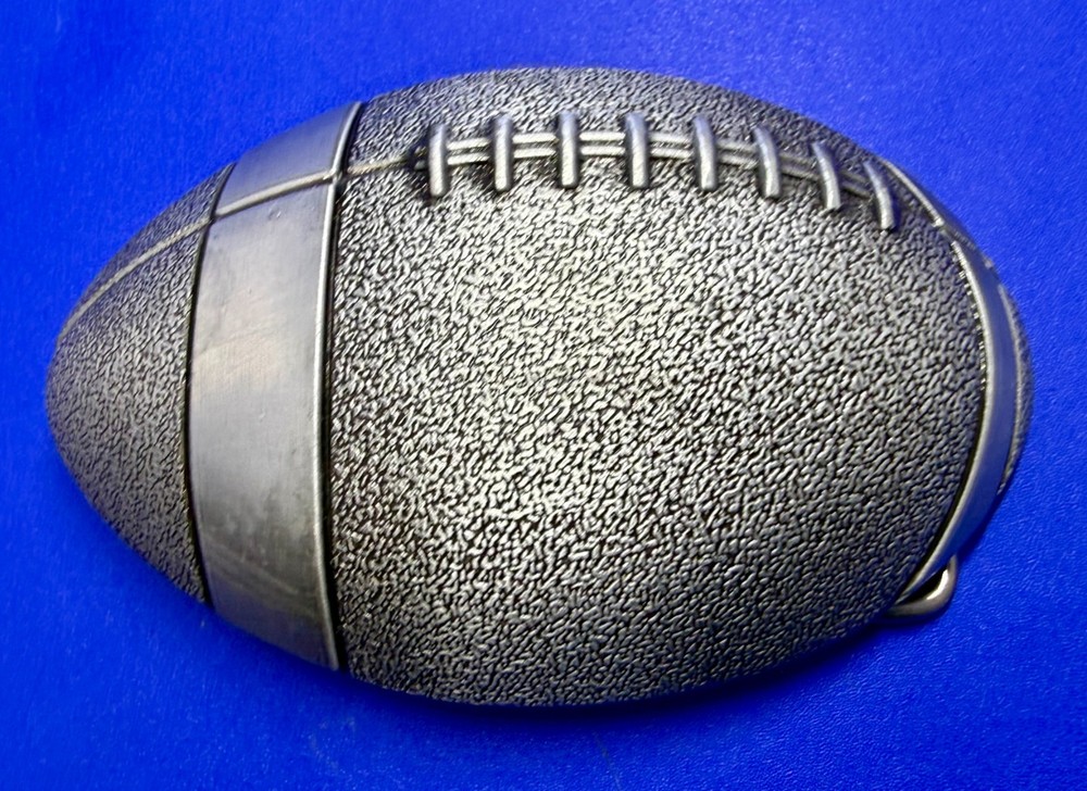 American Football Sports Textured Ball Cutout Silver Color Figural Belt Buckle