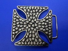 Celtic Iron Cross Shaped with Engraved Tiny Skulls Gothic Cutout Belt Buckle