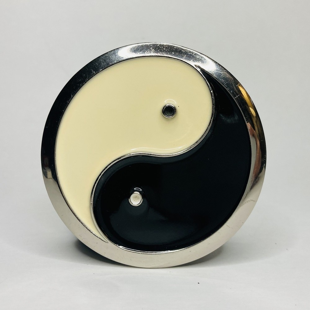 Enamel & Metal Yin Yang 3” Round Belt Buckle 1990’s Hippie Peace Vintage Y2K