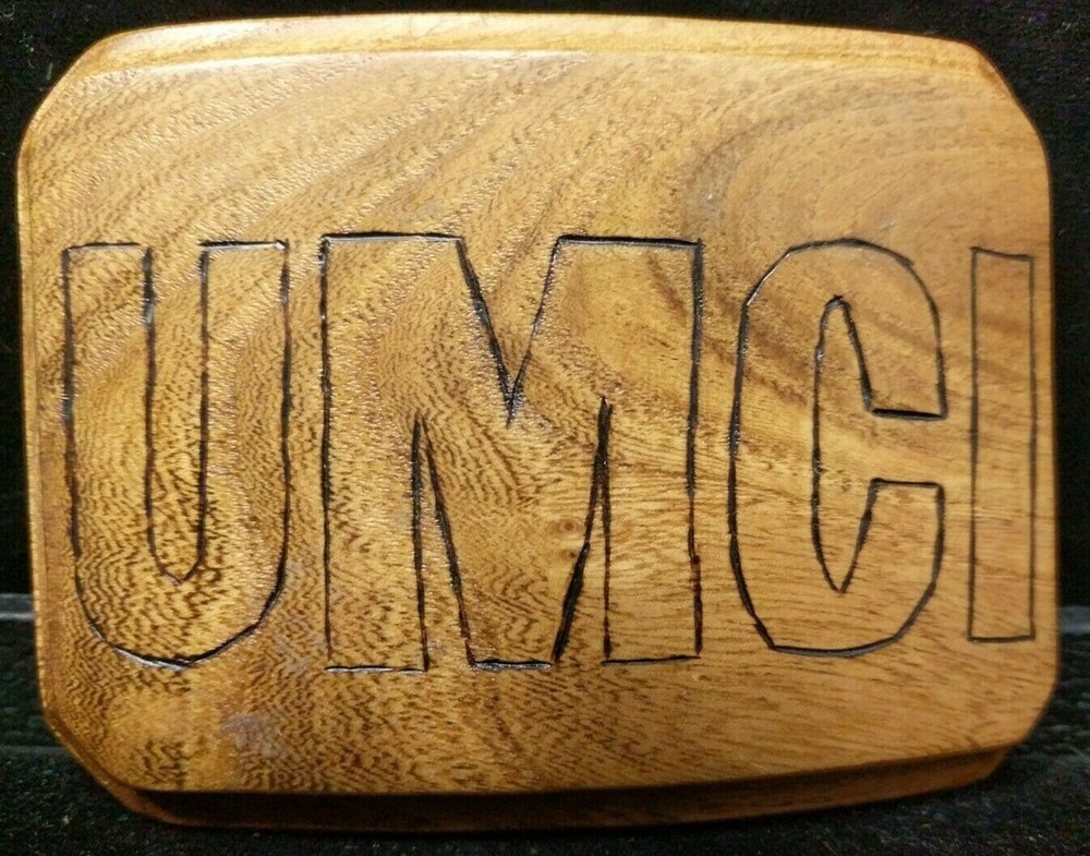 Great Fun Fashionable Hand Carved Wooden UMCI Belt Buckle Motorcycle Medical