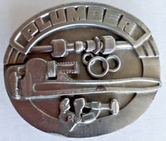 Siskiyou 1992 metal belt buckle Proud to be a Plumber pipe wrench 3.25&Prime; long