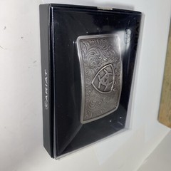 Ariat Western Mens Belt Buckle Rectangular Logo Silver Filigree
