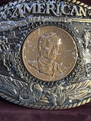 Vintage Sealed John Wayne Coin Brass Belt Buckle 1st Ed Serial #7634 Rainy Mtn