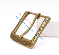Flower Engraved Antique Brass Prong Pin Buckle Men Leather Belt Buckle 40mm