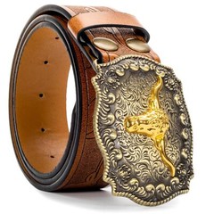 Western Cowboy-Belts for Men Big-Buckle Longhorn-Bull PU-Leather Rodeo Cowgir…