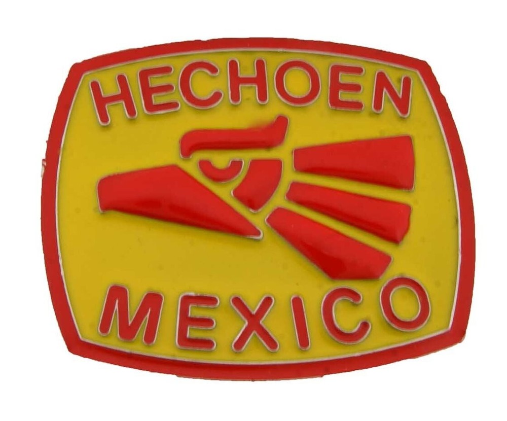 Hecho en Mexico Belt Buckle Super Mexican Men Women Rodeo Cowboy Red & Yellow