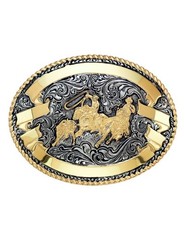 Crumrine Western Belt Buckle Rodeo Team Roper Silver Bronze C02161