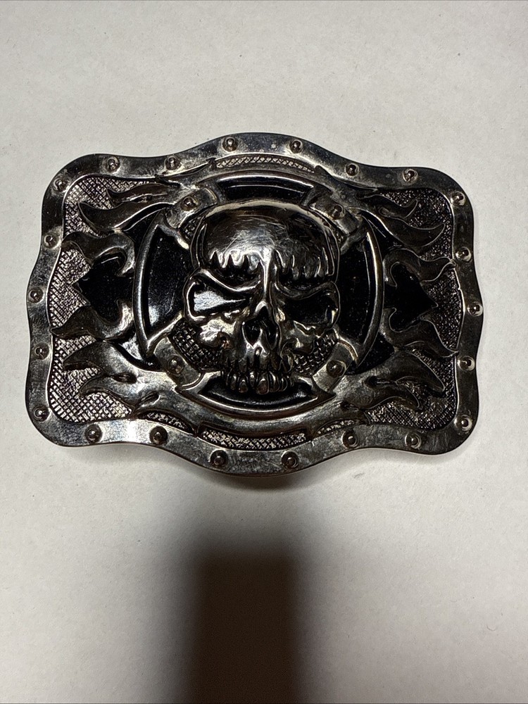 Skull Flame Cross Silver Belt Buckle Bike Chain Frame Biker Motorcycle