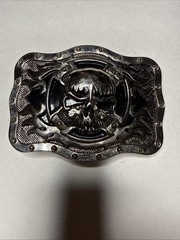 Skull Flame Cross Silver Belt Buckle Bike Chain Frame Biker Motorcycle