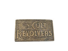 Vintage Colt Revolvers Belt Buckle The World’s Right Arm Brass Tone Western Rare