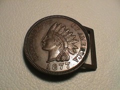 INDIAN HEAD PENNY 3D COIN SHAPED 1877 REPLICA INDIAN MENS METAL BELT BUCKLE