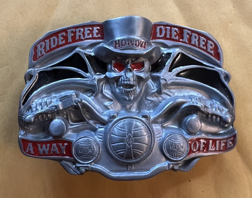 RIDE FREE DIE FREE HOWDY BELT BUCKLE NEW APPROXIMATELY 3 1/4&Prime; X 2 3/8&Prime;