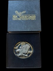 Vintage NRA Golden Eagles Embossed Gold/Black Heavy Belt Buckle Made in USA