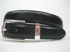 STERLING SILVER 925 SOLID BUCKLE & LOOP, & GENUINE LIZARD BELT 28 MM WIDE U.S.A