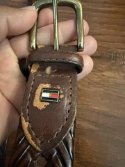 Vintage Tommy Hilfiger Mens Leather Trim Braided Laced Belt Brown Size 40