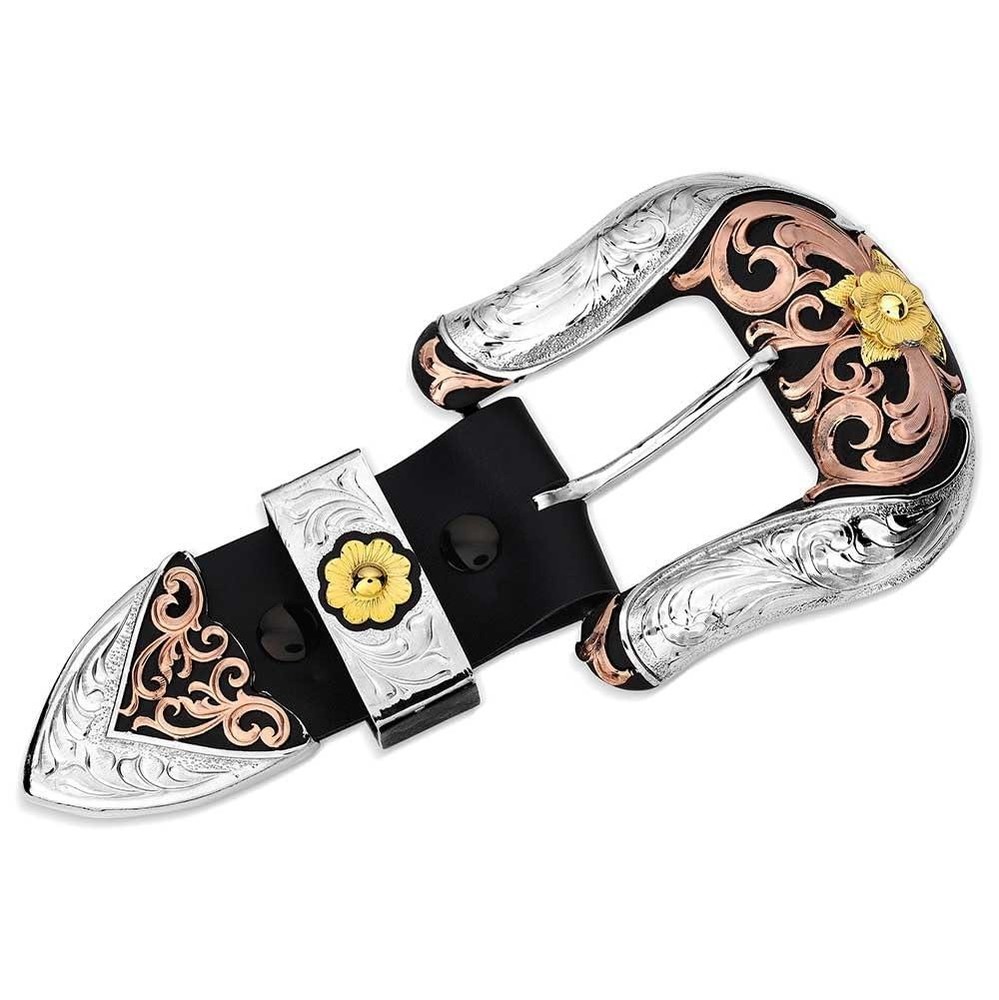Montana Silversmiths Cowboy Classic 3-Piece Tri-Color Western Belt Buckle Set