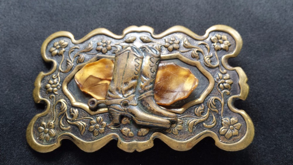 WESTERN COWBOY BOOTS FLORAL BELT BUCKLE INSERT DARK BRONZE BRASS TONED