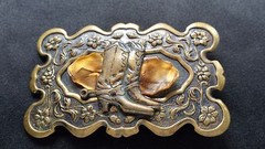 WESTERN COWBOY BOOTS FLORAL BELT BUCKLE INSERT DARK BRONZE BRASS TONED