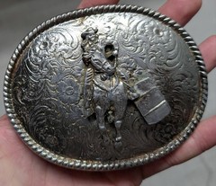 vintage USA made RODEO belt buckle BARREL RACING cowboy cowgirl WESTERN floral