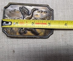 vintage 1970s belt buckle DUCKS duck hunting SOLID BRASS cowboy WESTERN