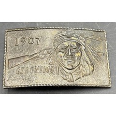 Vintage Geronimo 1907 Native American Apache Belt Buckle Western Americana Metal