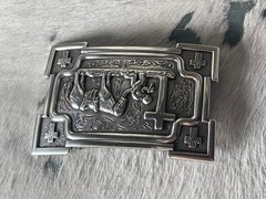 Nocona Mens Belt Buckle 3.5 x 2.5 in Cowboy Horse Cross Western Silver 1.5