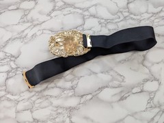 Vintage Lion Head Oversize Gold Metal Belt Buckle Elastic Fashion Belt 80&rsquo;s 90&rsquo;s