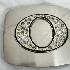 Rhinestone Studded O Letter Initial Monogram Silver Tone Belt Buckle