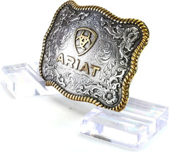 ARIAT Large Scalloped Shape Buckle with Logo, Floral and Scroll Detail, Twisted