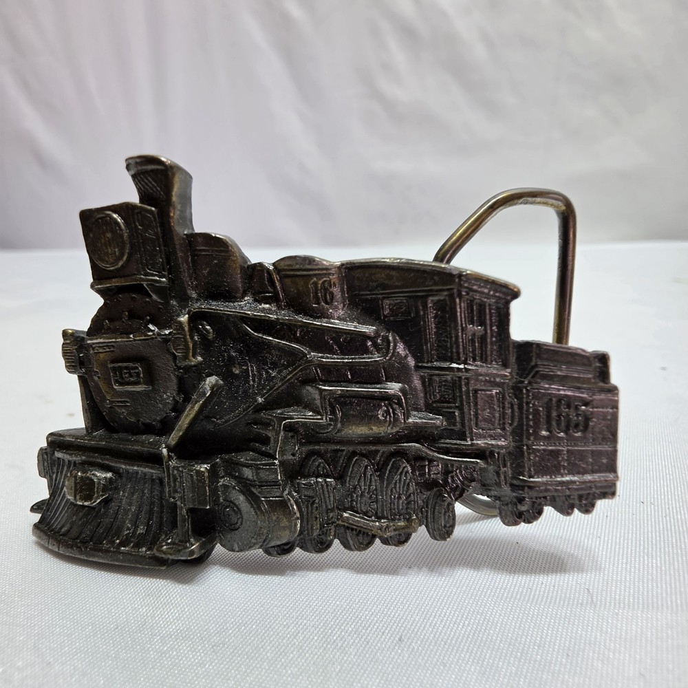 Vtg Steam Train Mens Belt Buckle 165 Great American Belt Co Chicago Brass 1980s