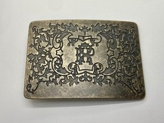 Letter EXP Monogram Scroll Ornate Pattern Silver Tone Rectangular Belt Buckle