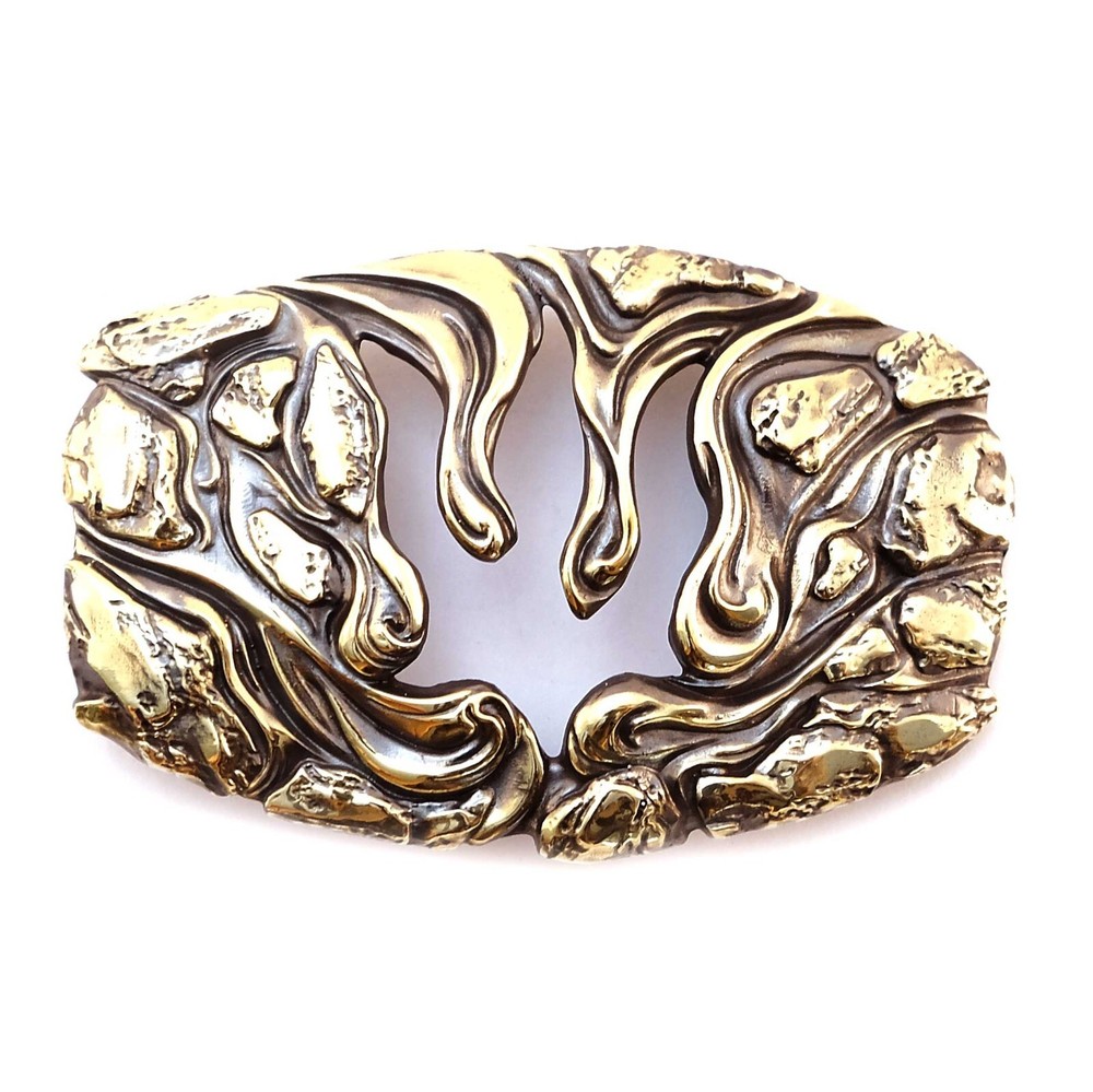Handmade brass belt buckle Lava Trident, Ukrainian Polygonal Low poly design