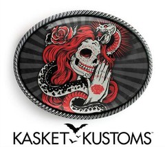 Sugar Skull Snake Belt Buckle – Day of the Dead Handmade Tattoo Buckle – 814