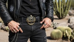 Men Women Antique Gold Metal Belt Buckle Skull Skeleton Bones Cover Face Eyes