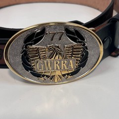 GWRRA 77 Eagle Biker Belt Buckle w/ Gold Wing Embossed Leather Belt USA Made